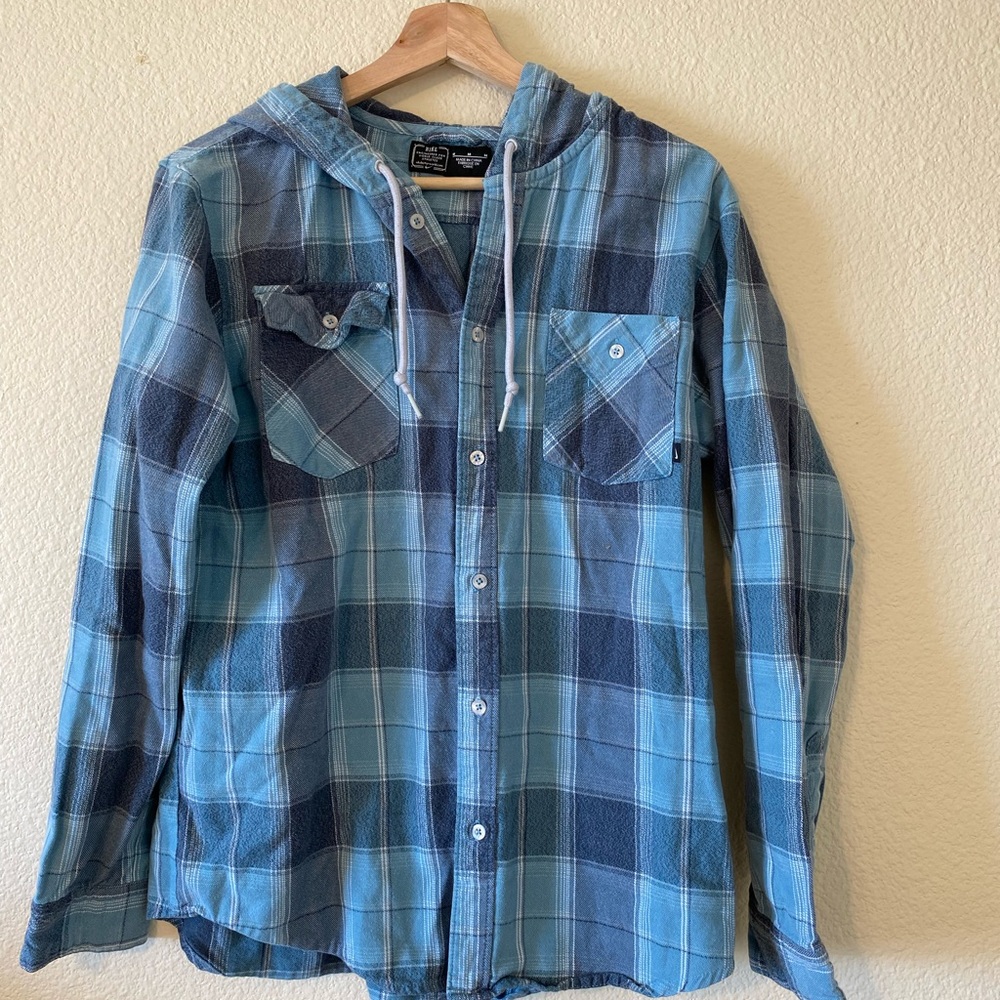 Nike Blue Plaid Hooded Shirt
